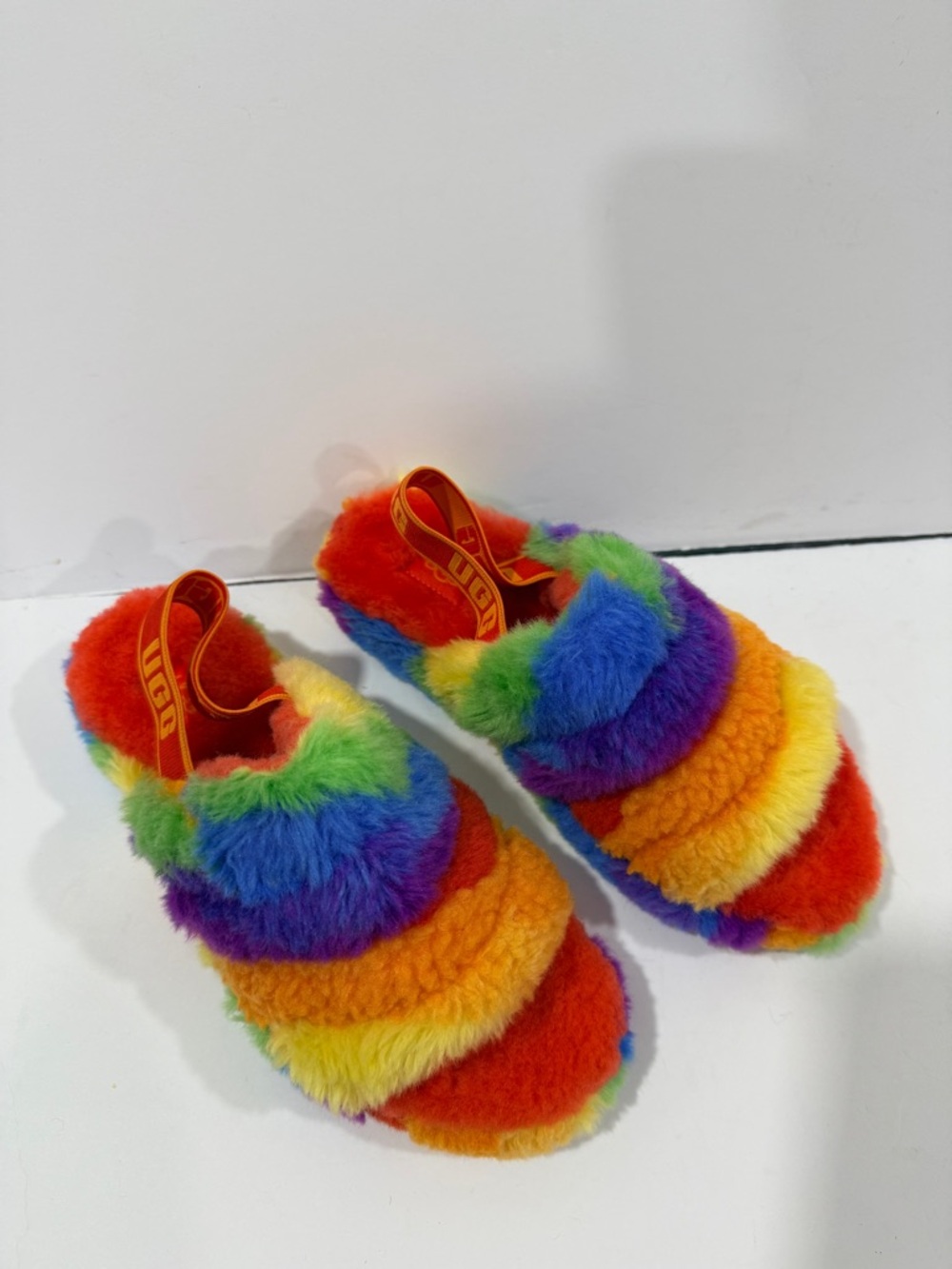 UGG Fluff Yeah Slide Rainbow Multi Color Shearling Slingback Sandal Size 7 Women - Picture 6 of 11